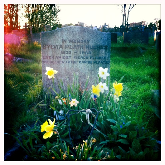 Sylvia Plath's grave at sunset, Heptonstall, West Yorkshire